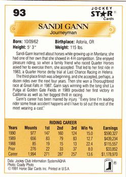 1991 Jockey Star Jockeys #93 Sandi Gann Back